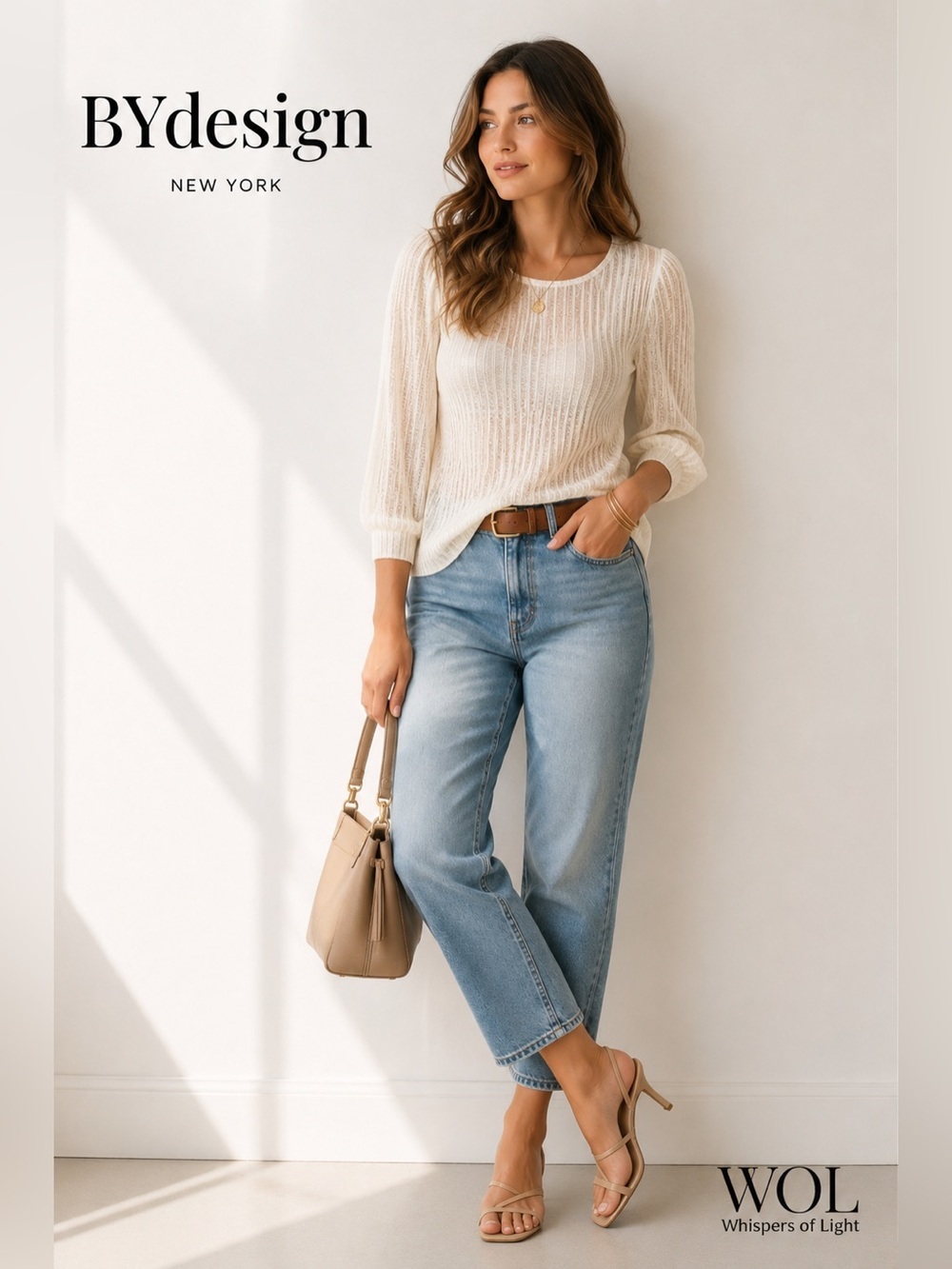 BYdesign Ivory Ribbed Puff Sleeve Knit Top Size Small Stretch Minimalist - Picture 1 of 5